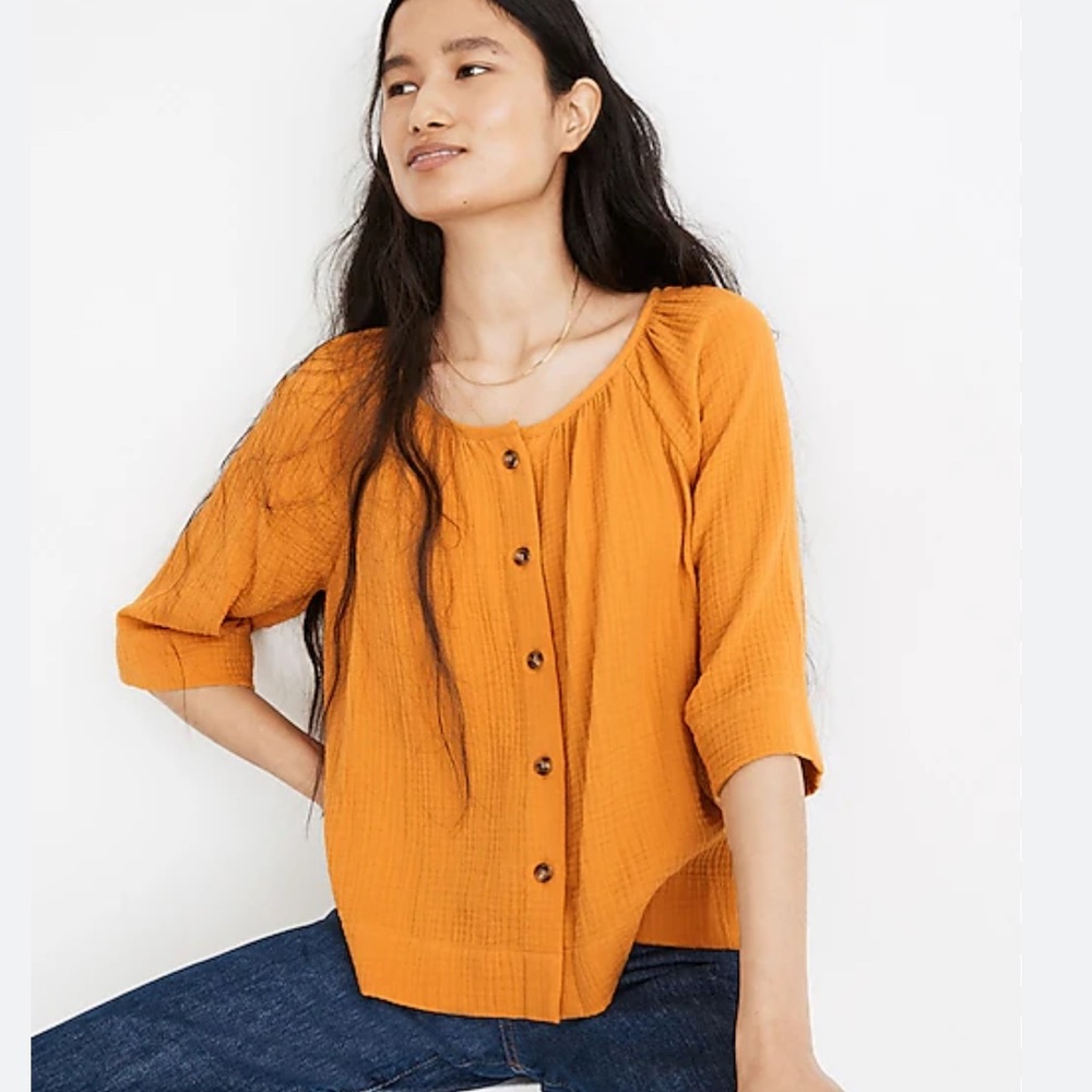 Madewell oversized gauze button-front cotton raglan top size XL mustard